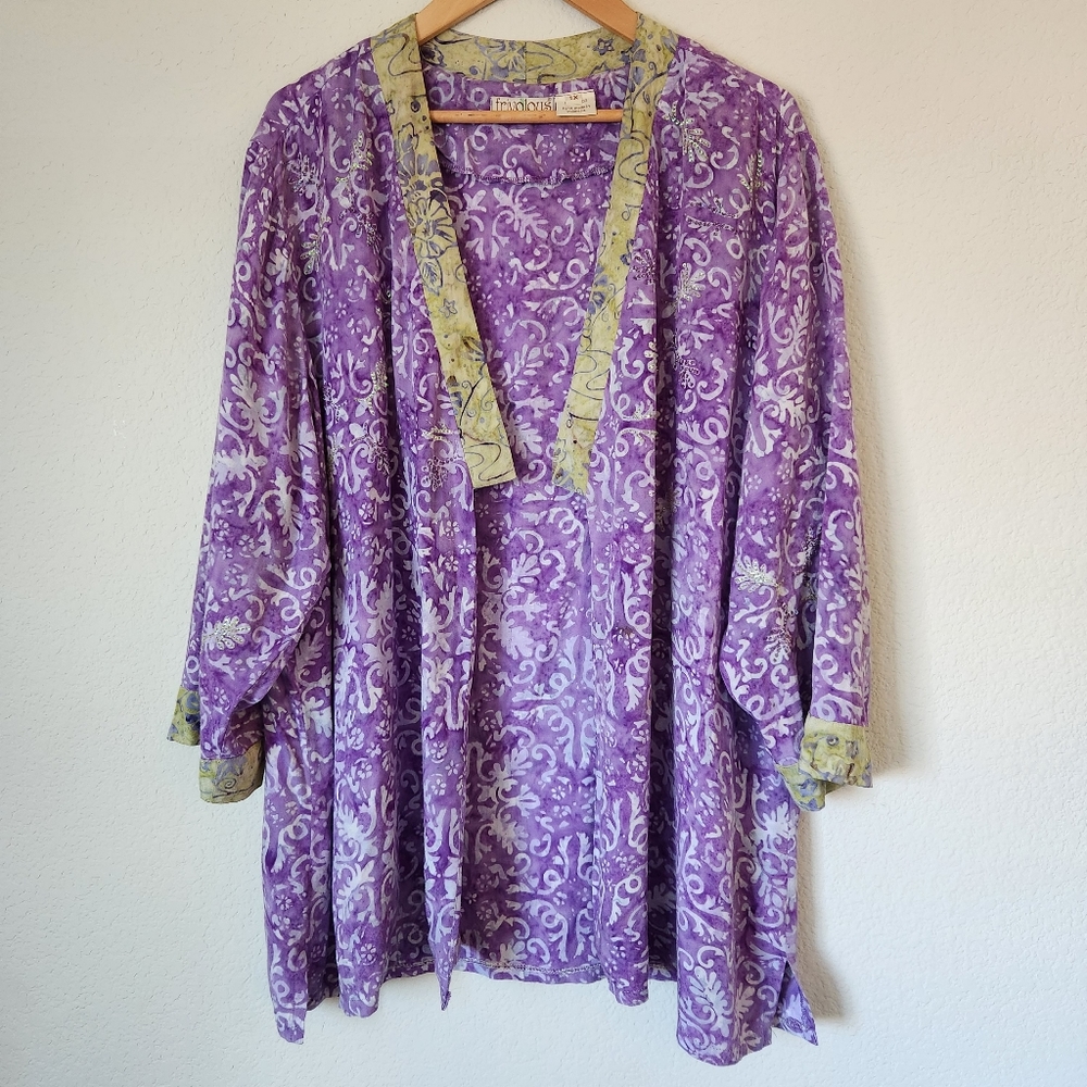 Frivolous by la blend Purple & Green BOHO Long Sleeve Flowy Cardigan , Size 1X